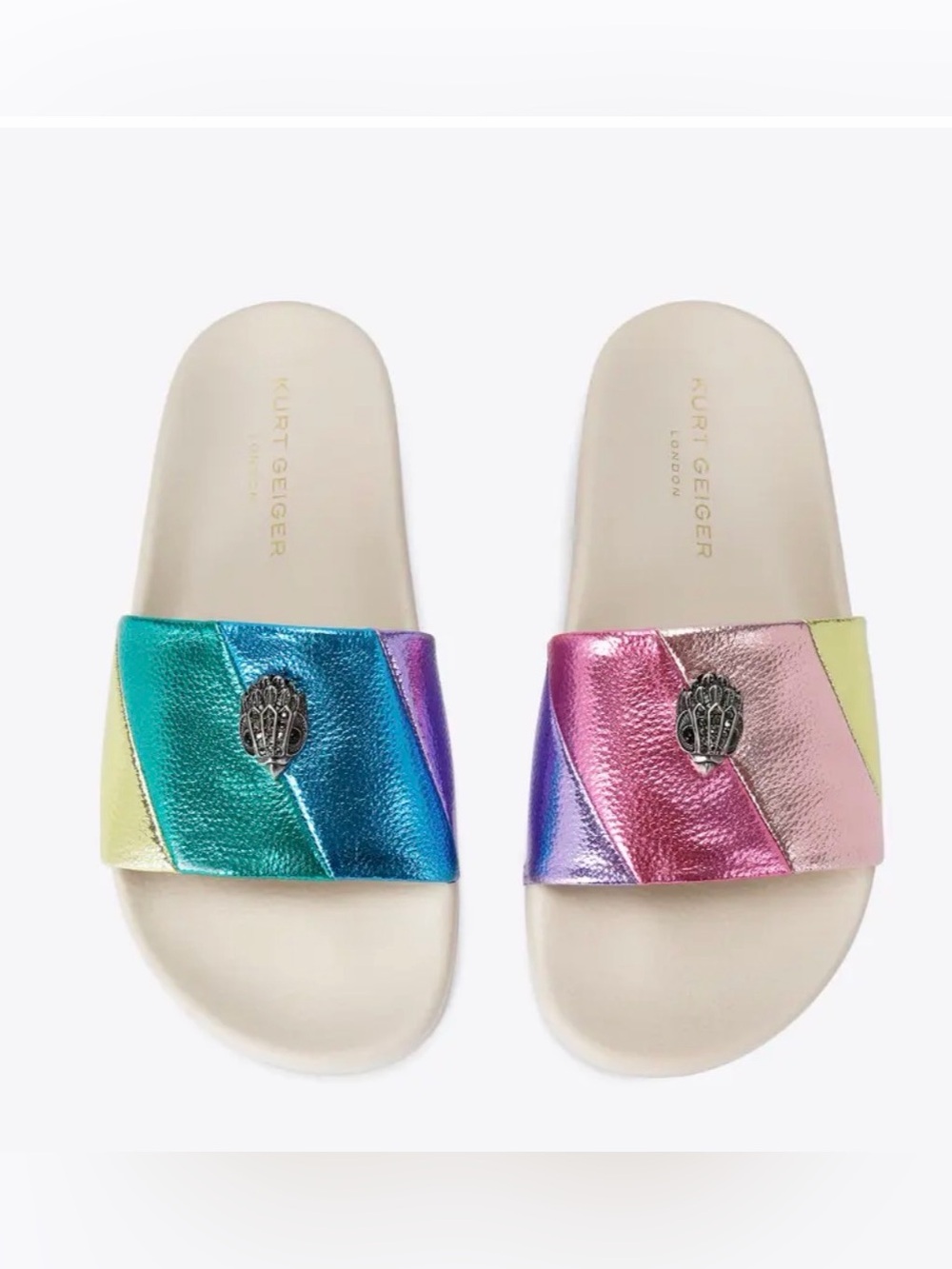 NWOT Kurt Geiger Metallic Rainbow Slide Sandals - Cream Footbed Size 10